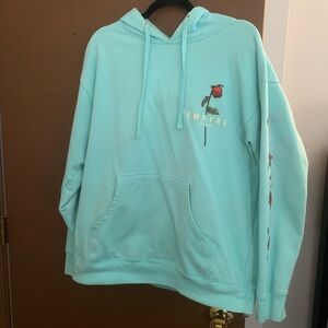 Empyre Mint Green Hoodie with Rose Embroidery
